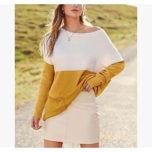 Tea N Rose Colorblock Front Pocket Cream & Mustard Sweater Fall M/L